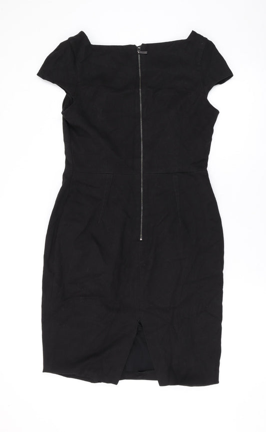 NEXT Womens Black Polyester A-Line Size 12 Square Neck Zip