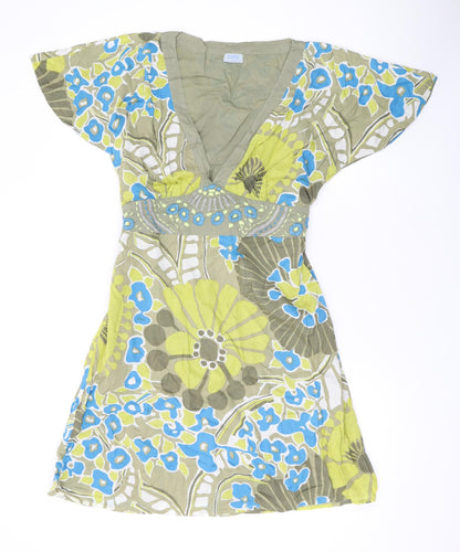 Oasis Womens Multicoloured Geometric Cotton A-Line Size 14 V-Neck Pullover