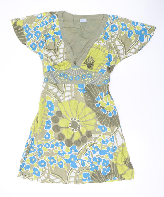 Oasis Womens Multicoloured Geometric Cotton A-Line Size 14 V-Neck Pullover