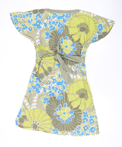 Oasis Womens Multicoloured Geometric Cotton A-Line Size 14 V-Neck Pullover