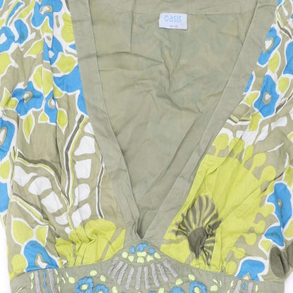 Oasis Womens Multicoloured Geometric Cotton A-Line Size 14 V-Neck Pullover