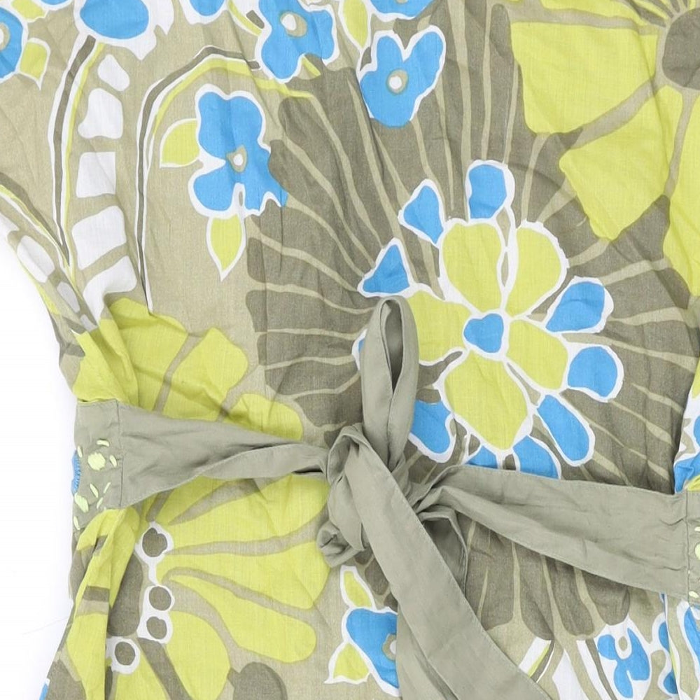 Oasis Womens Multicoloured Geometric Cotton A-Line Size 14 V-Neck Pullover