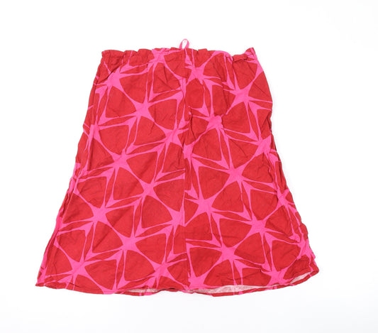 H&M Womens Pink Geometric Linen Swing Skirt Size 8 Drawstring