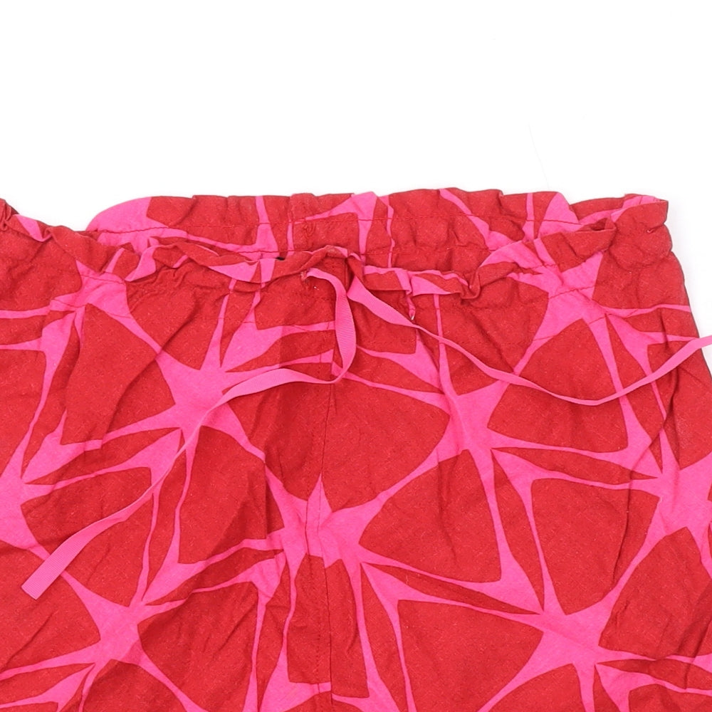 H&M Womens Pink Geometric Linen Swing Skirt Size 8 Drawstring