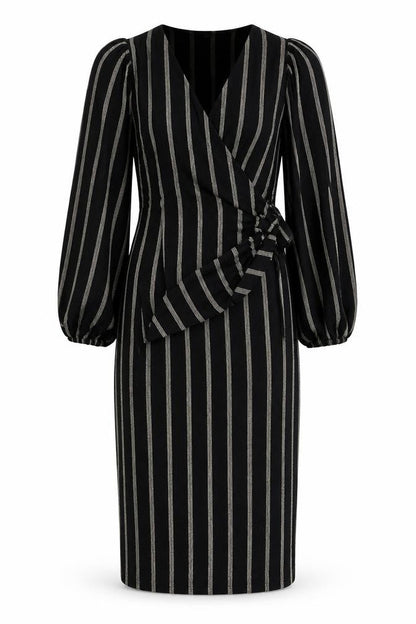 H&M Womens Black Striped Polyester Wrap Dress Size S V-Neck Tie