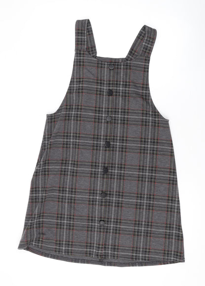 New Look Womens Grey Plaid Polyester Tank Dress Size 10 Square Neck Pullover