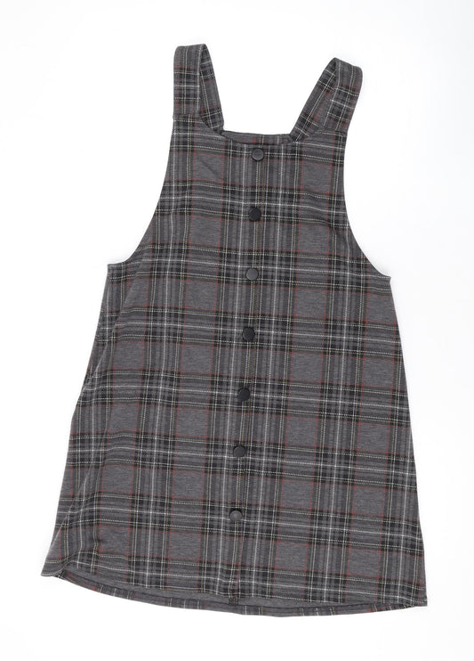 New Look Womens Grey Plaid Polyester Tank Dress Size 10 Square Neck Pullover