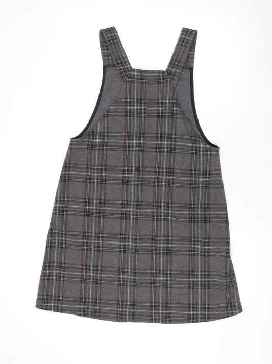 New Look Womens Grey Plaid Polyester Tank Dress Size 10 Square Neck Pullover
