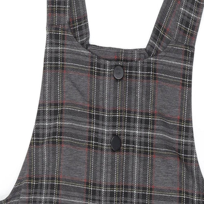 New Look Womens Grey Plaid Polyester Tank Dress Size 10 Square Neck Pullover
