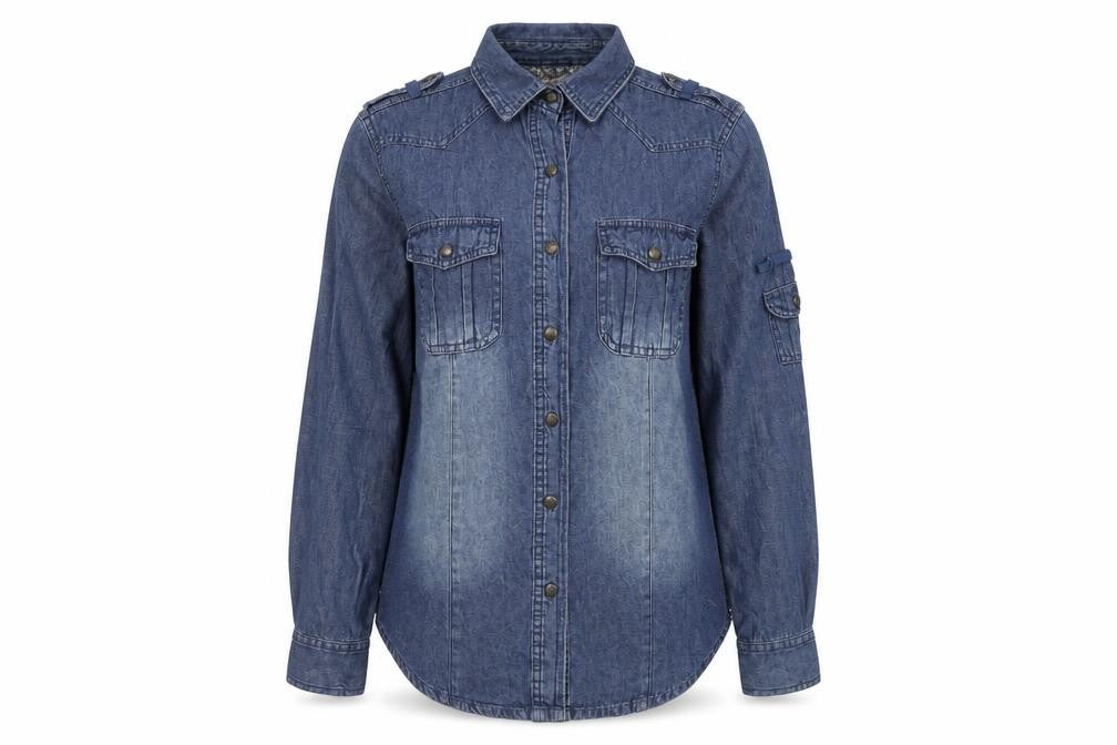 Womens UK Size 10 Denim & Co. Blue Basic Button-Up
