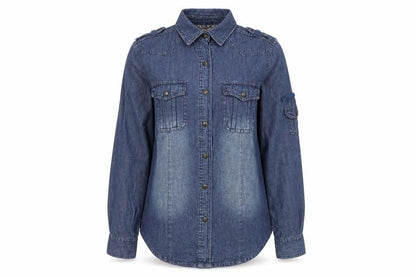 Womens UK Size 10 Denim & Co. Blue Basic Button-Up