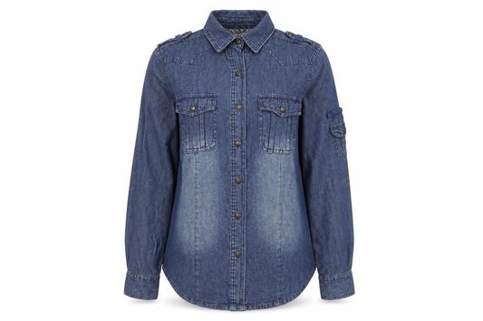 Womens UK Size 10 Denim & Co. Blue Basic Button-Up