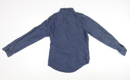 Denim & Co. Womens Blue Cotton Basic Button-Up Size 10 V-Neck