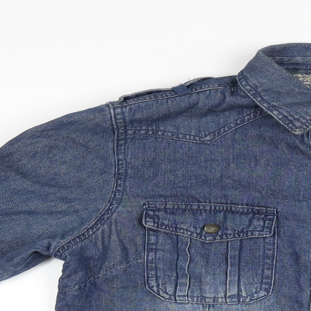 Denim & Co. Womens Blue Cotton Basic Button-Up Size 10 V-Neck