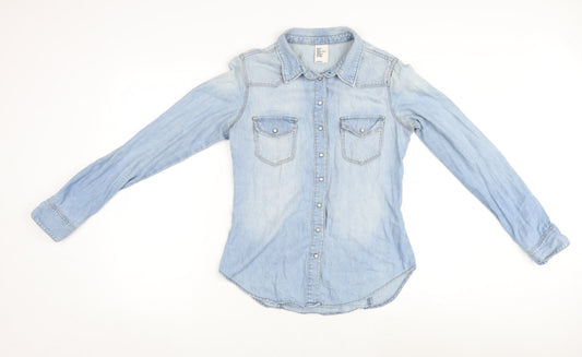Womens UK Size 8 H&M Blue Basic Button-Up