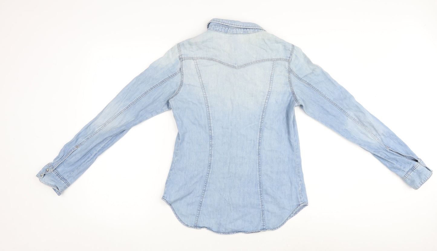 Womens UK Size 8 H&M Blue Basic Button-Up
