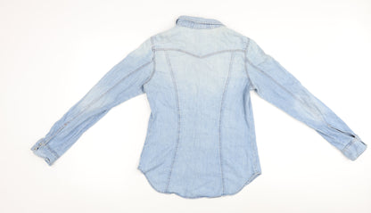 Womens UK Size 8 H&M Blue Basic Button-Up