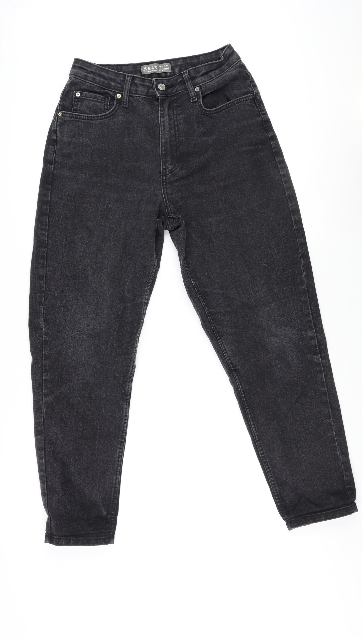 Denim & Co. Womens Grey Cotton Wide-Leg Jeans Size 12 L27 in Regular Zip