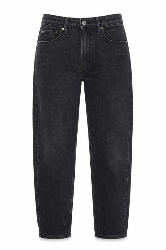 Front view of Denim & Co. women’s grey cotton wide-leg jeans, size UK 12, 27-inch leg regular zip