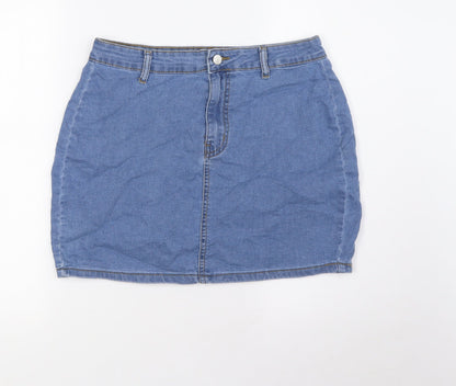 Don't Think Twice Womens Blue Cotton A-Line Skirt Size 12 Zip