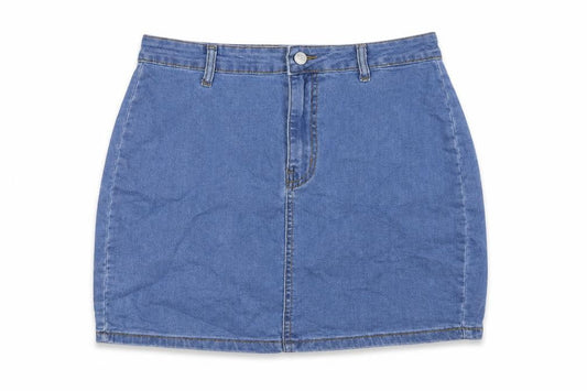 Don't Think Twice Womens Blue Cotton A-Line Skirt Size 12 Zip