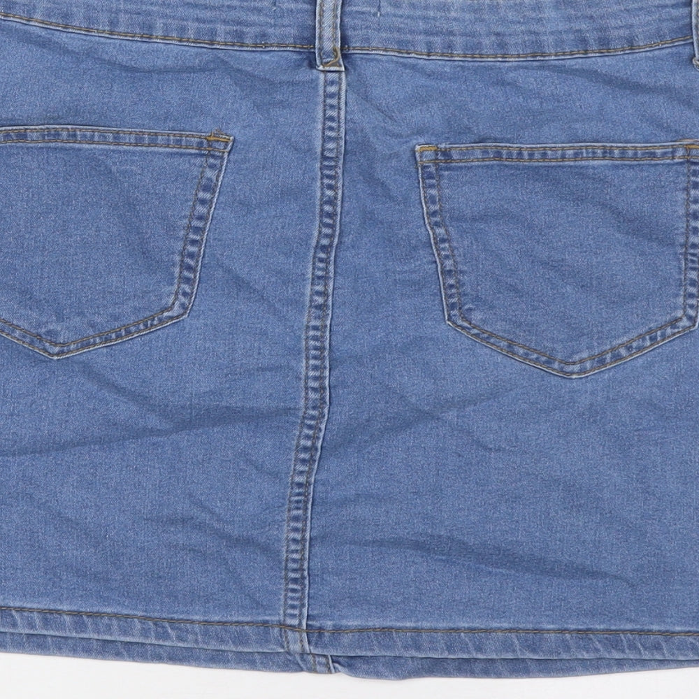 Don't Think Twice Womens Blue Cotton A-Line Skirt Size 12 Zip