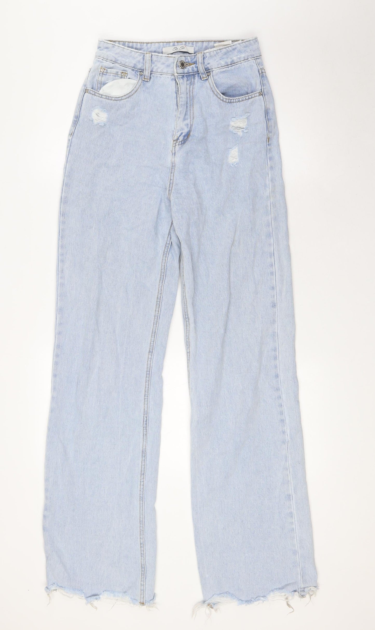 SEE SEE Womens Blue Cotton Wide-Leg Jeans Size 26 in L33 in Regular Zip - Raw Hem