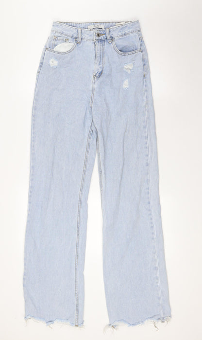 SEE SEE Womens Blue Cotton Wide-Leg Jeans Size 26 in L33 in Regular Zip - Raw Hem