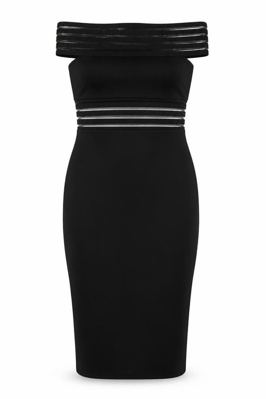 Boohoo Womens Black Polyester Bodycon Size 8 Off the Shoulder