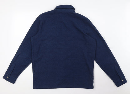 Lands' End Womens Blue Polyester Basic Button-Up Size S Collared