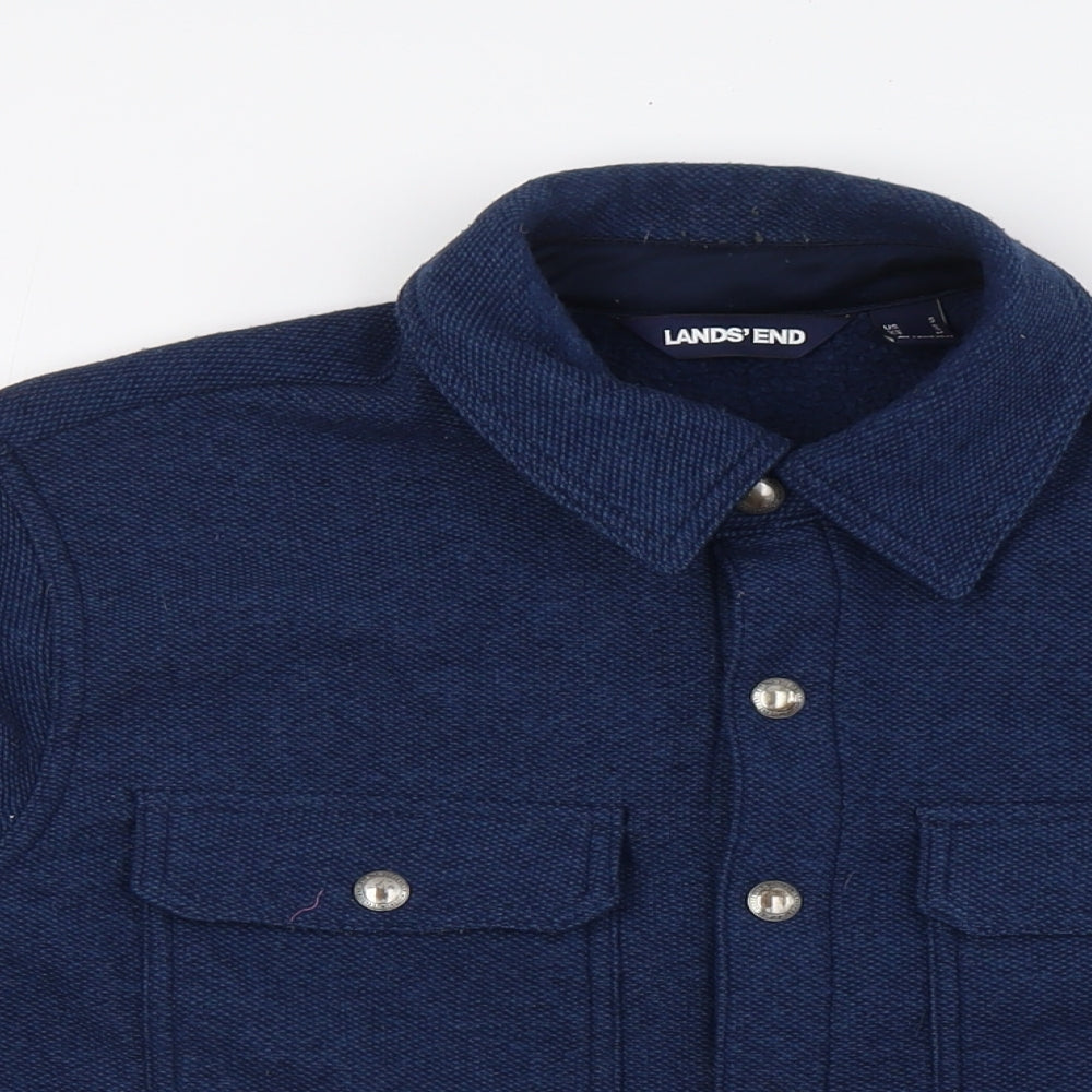 Lands' End Womens Blue Polyester Basic Button-Up Size S Collared