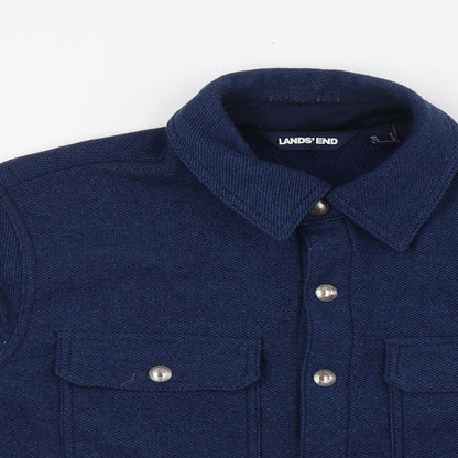 Lands' End Womens Blue Polyester Basic Button-Up Size S Collared