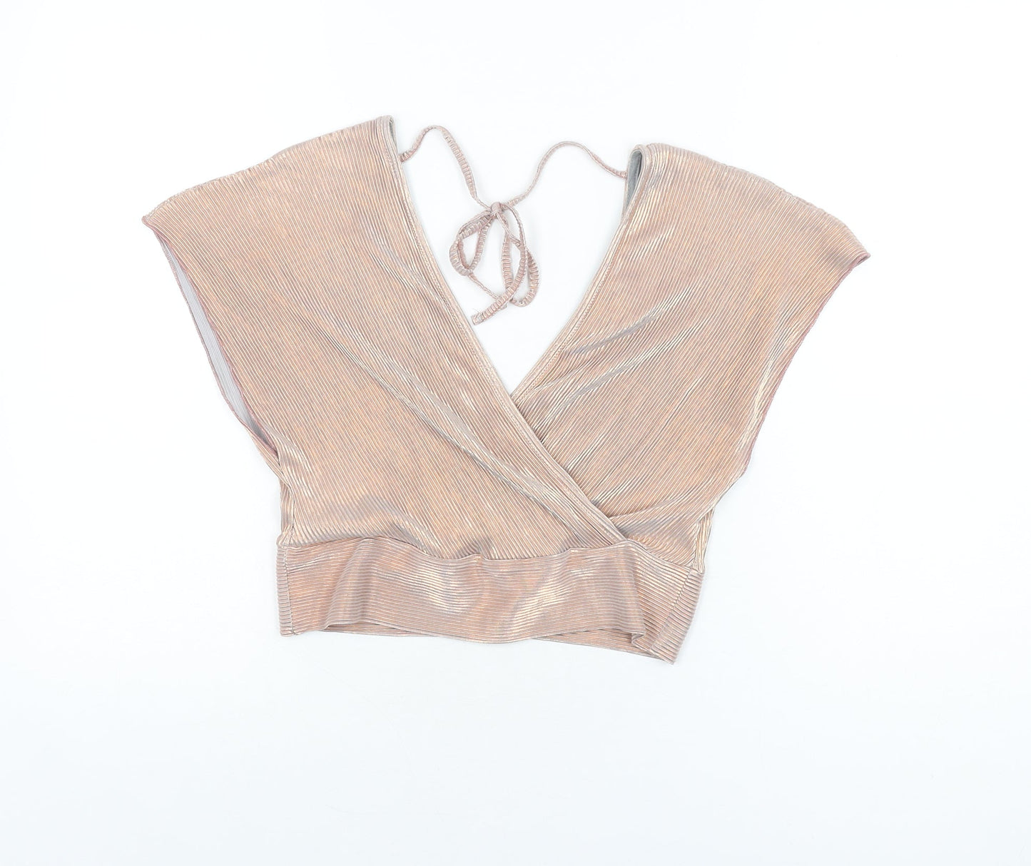 Miss Selfridge Womens Pink Polyester Cropped Blouse Size 10 V-Neck