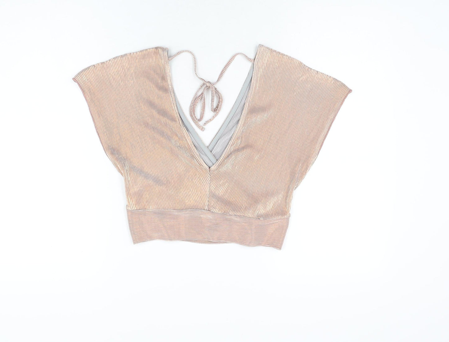 Miss Selfridge Womens Pink Polyester Cropped Blouse Size 10 V-Neck