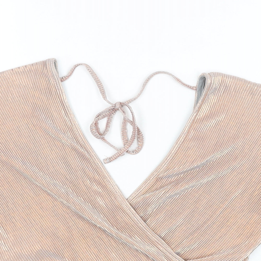 Miss Selfridge Womens Pink Polyester Cropped Blouse Size 10 V-Neck