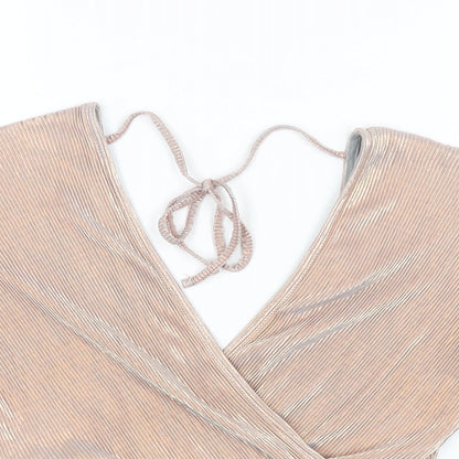 Miss Selfridge Womens Pink Polyester Cropped Blouse Size 10 V-Neck