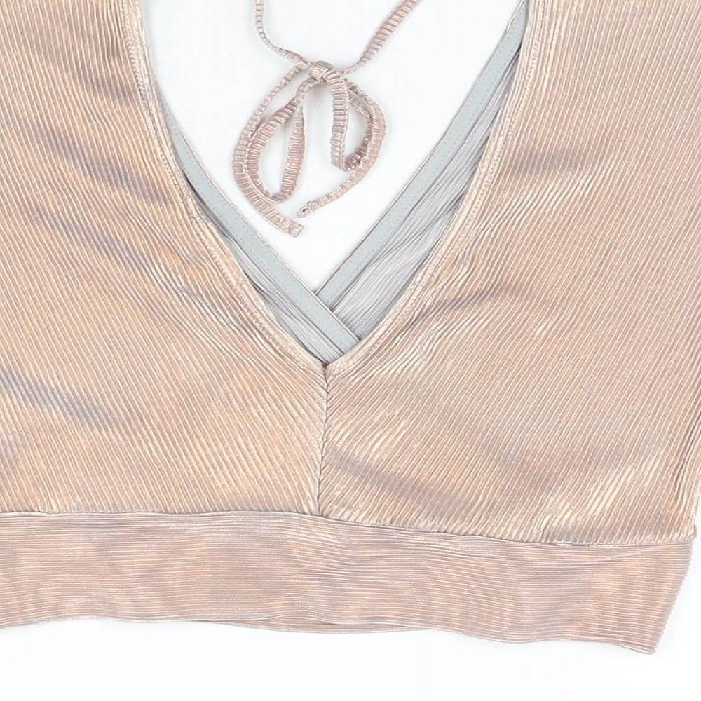 Miss Selfridge Womens Pink Polyester Cropped Blouse Size 10 V-Neck