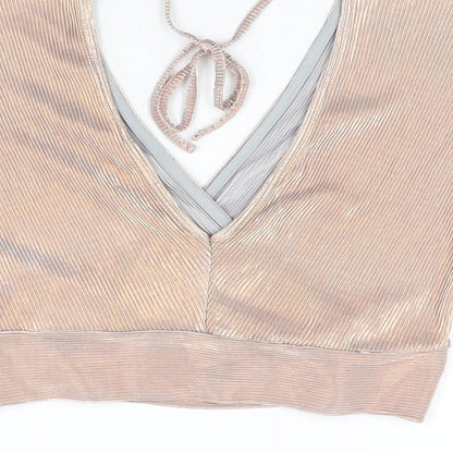 Miss Selfridge Womens Pink Polyester Cropped Blouse Size 10 V-Neck