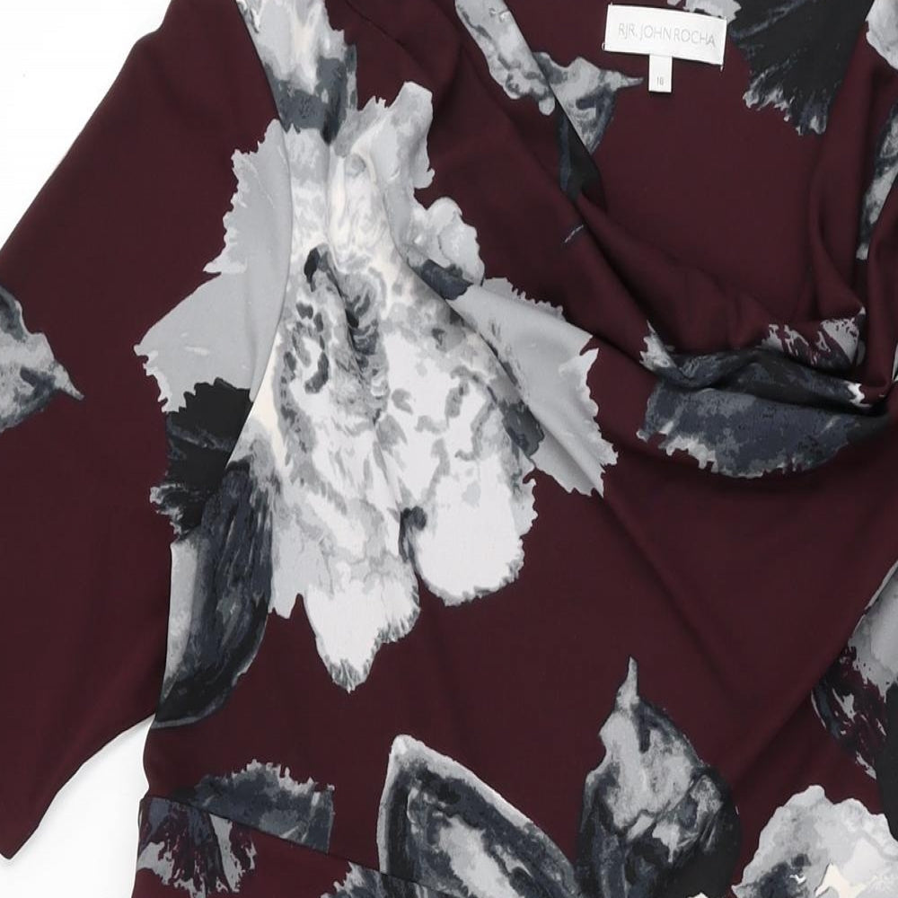 RJR.John Rocha Womens Red Floral Polyester A-Line Size 16 Cowl Neck Pullover