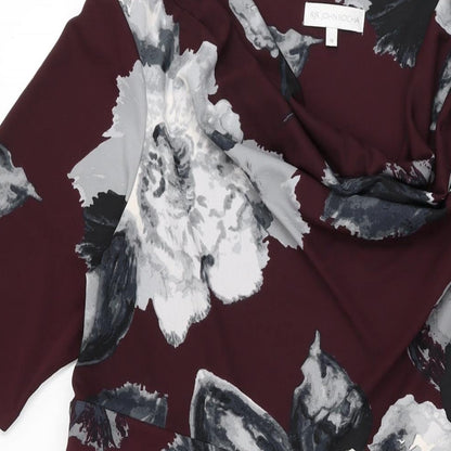 RJR.John Rocha Womens Red Floral Polyester A-Line Size 16 Cowl Neck Pullover