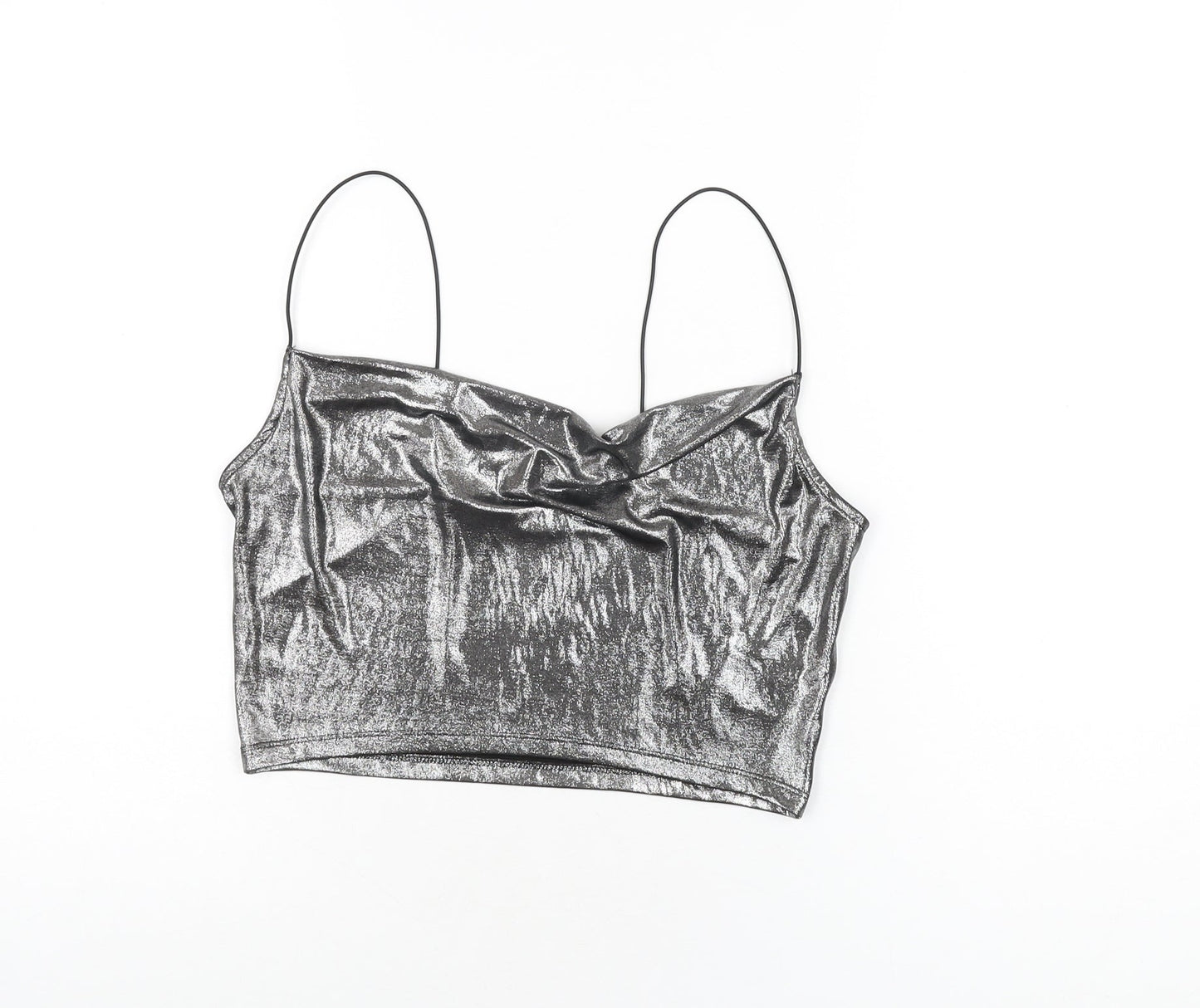 Womens UK Size S H&M Silver Cropped T-Shirt