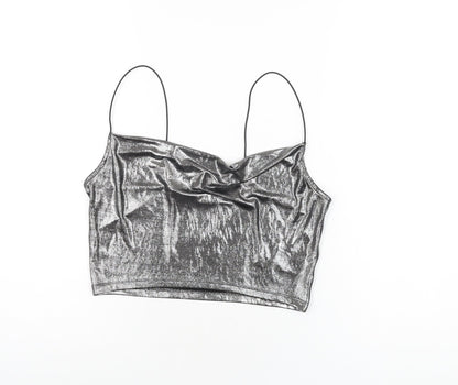 Womens UK Size S H&M Silver Cropped T-Shirt