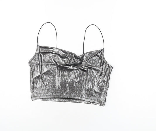 Womens UK Size S H&M Silver Cropped T-Shirt