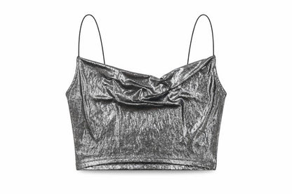 Womens UK Size S H&M Silver Cropped T-Shirt