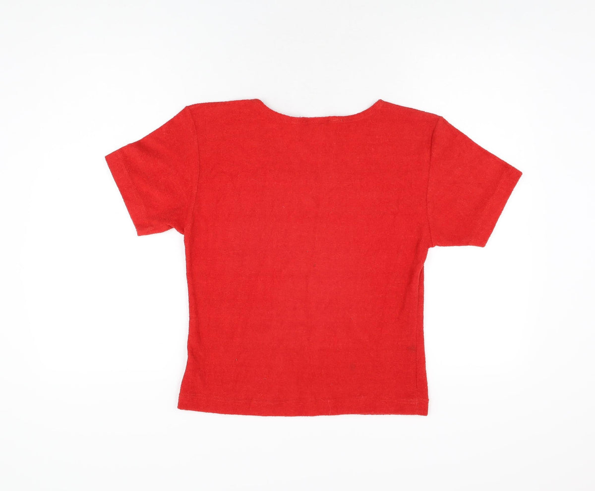 Theme Womens Red Polyester Basic T-Shirt Size 10 Round Neck