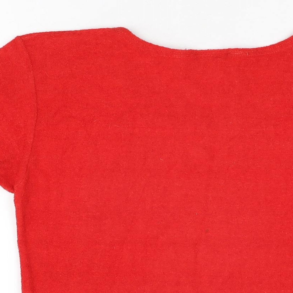 Theme Womens Red Polyester Basic T-Shirt Size 10 Round Neck