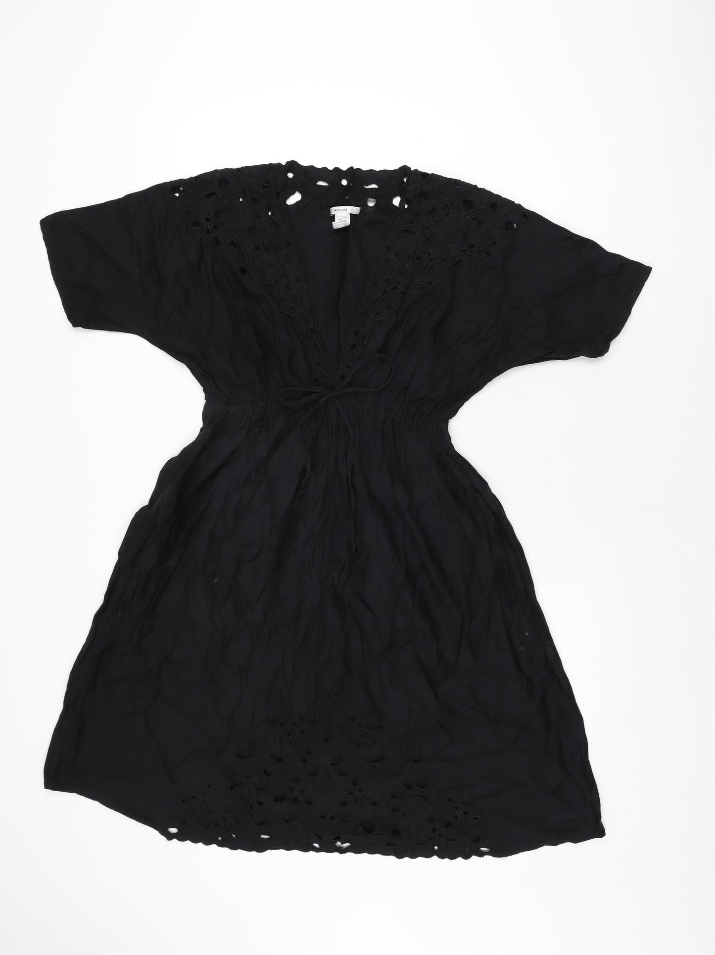Mango Womens Black Polyester A-Line Size 10 V-Neck Pullover