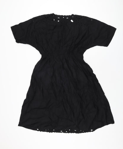 Mango Womens Black Polyester A-Line Size 10 V-Neck Pullover
