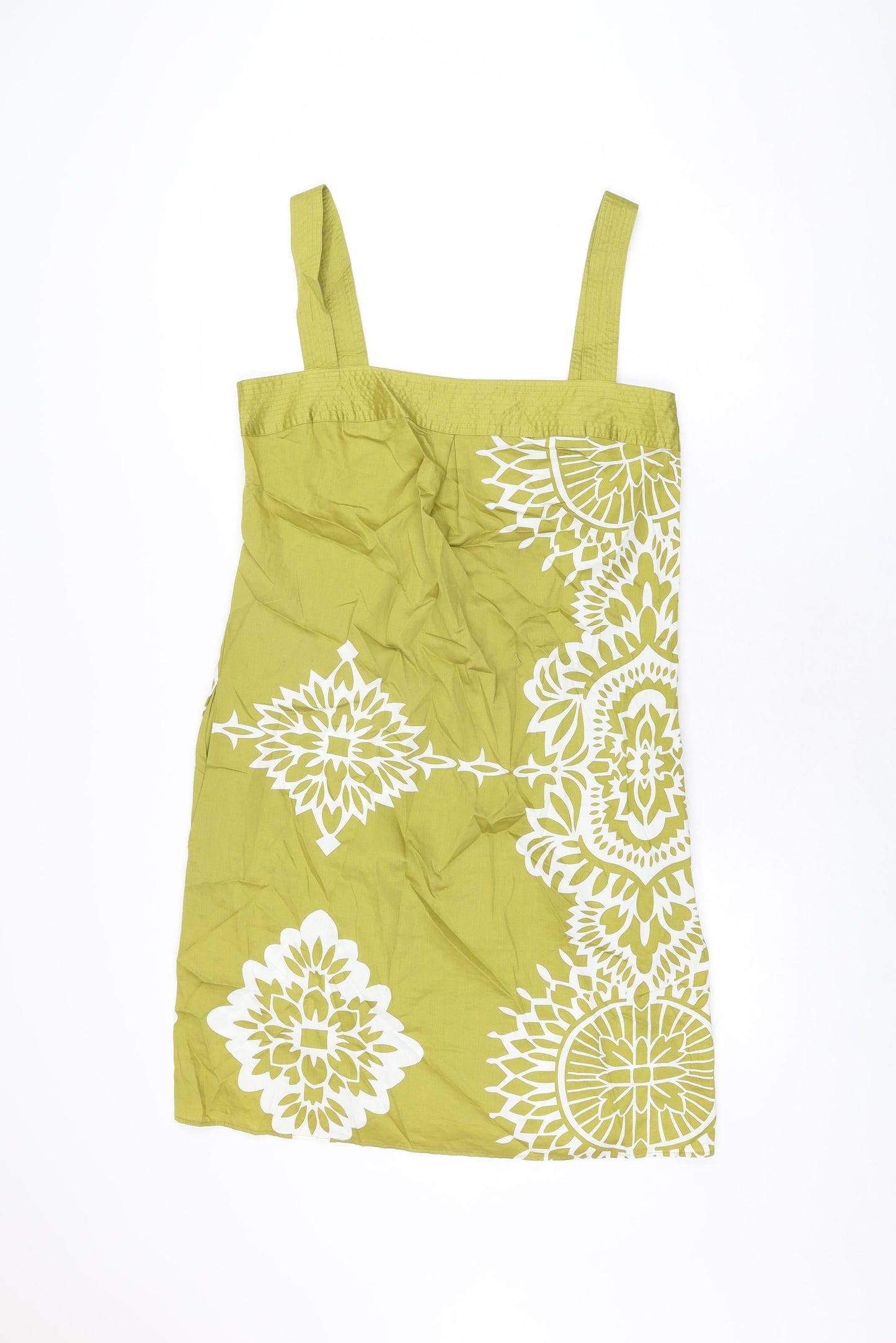 Monsoon Womens Green Floral Cotton Shift Size 12 Square Neck Zip