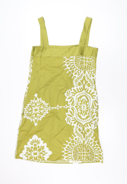 Monsoon Womens Green Floral Cotton Shift Size 12 Square Neck Zip